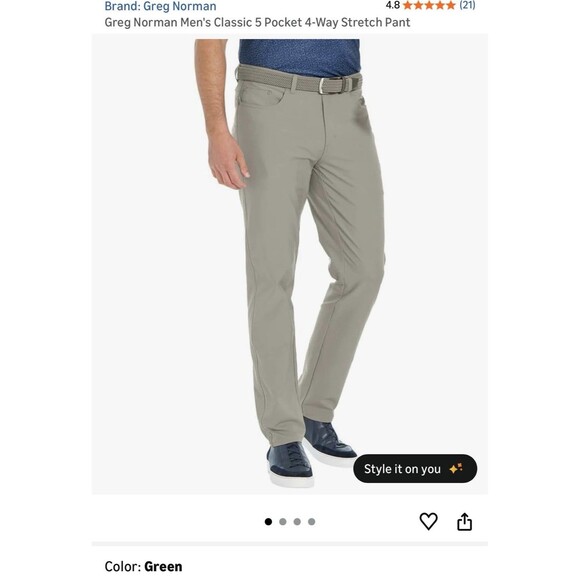 NWT Greg Norman Ultimate 5 Pocket Men's 34 X 34 Stretch Golf Pants Olive Green - Picture 2 of 7